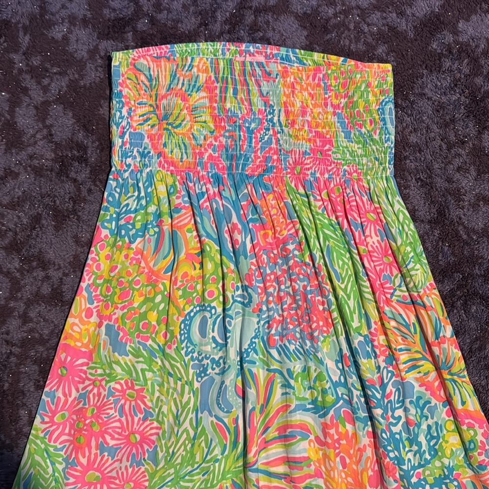 Lilly Pulitzer sz Medium Bodhi Maxi Skirt Lovers Coral /Strapless Dress - Picture 5 of 13